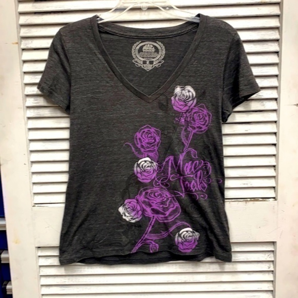 Mac Tools Grey Purple Floral Tee size Large